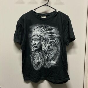 Black & white graphic t-shirt  Used, flaws shown in photos Size: XL